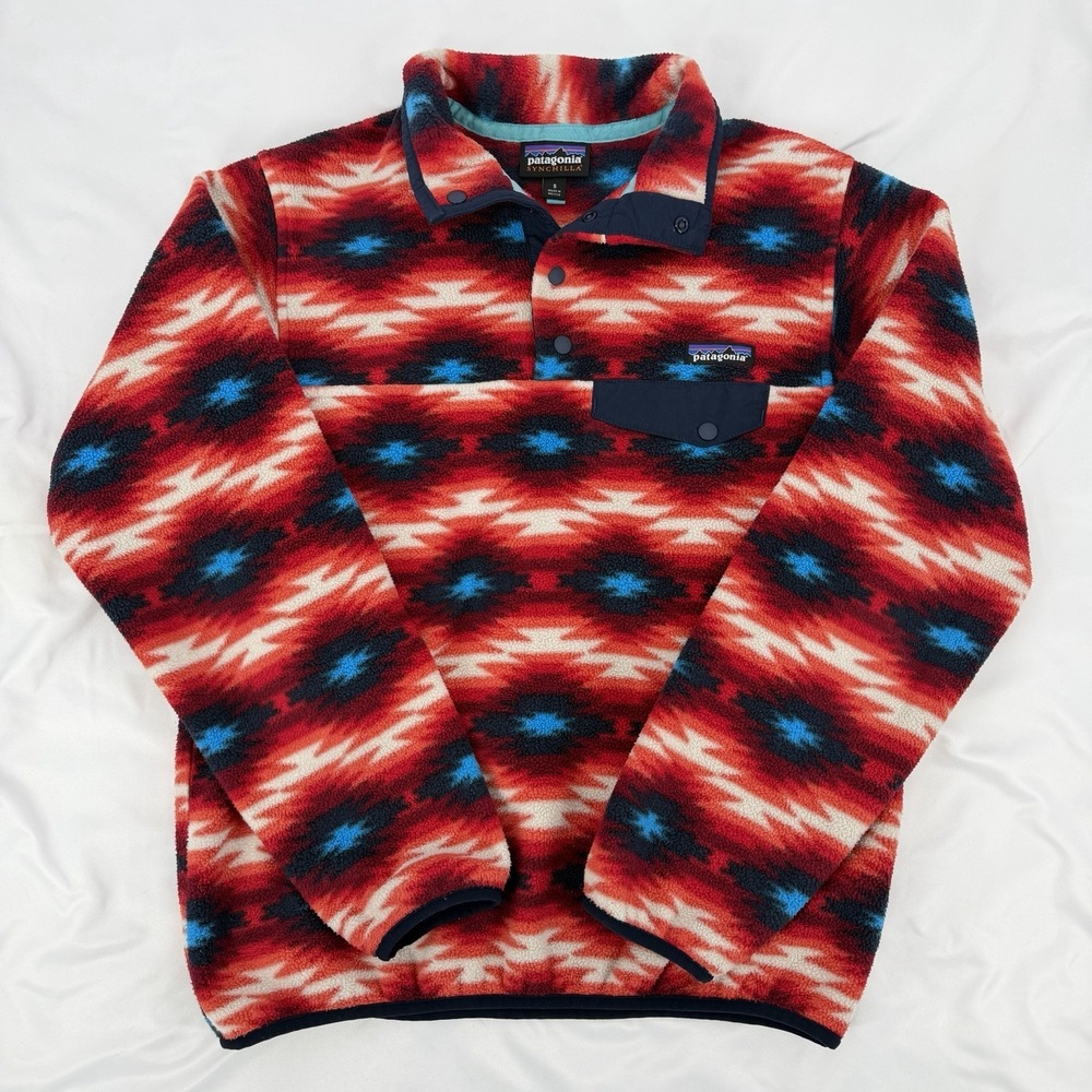 Patagonia Synchilla Sz S Snap-T Fleece Pullover Red Blue Aztec Wild Desert Print